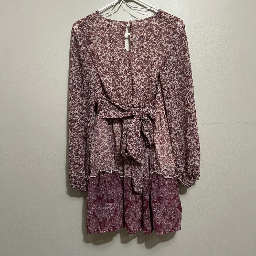 Floral V-Neck Long Sleeve Dress - Picture 2 of 3